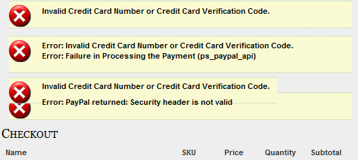 PayPal Pro Checkout with Credit Card not working